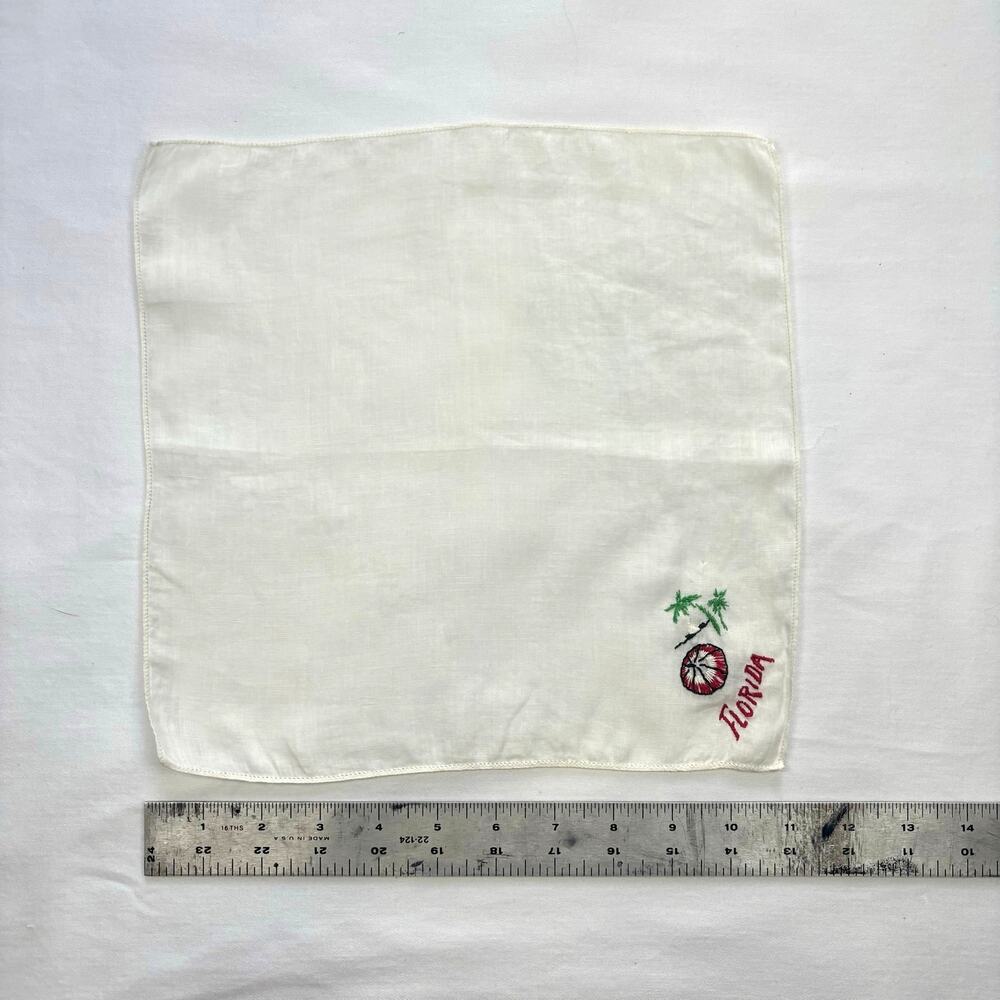 Vintage 1950s Florida Souvenir Handkerchief Cotton Palm Trees Beach Ball 11"